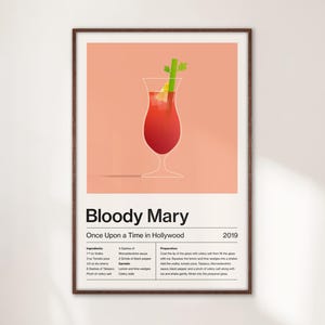 Minimalistyczny wydruk artystyczny koktajlu Bloody Mary, wystrój domowego baru, przepis na koktajl Mixology, prezent, kolorowa sztuka nowoczesna, plakat filmowy OUATIA