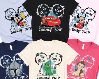 Camiseta personalizada de todos los personajes de Disney (2026), camiseta de personajes de Disney en acuarela, camisetas personalizadas de Disney, camiseta familiar de Disney, camiseta de personajes de Disney