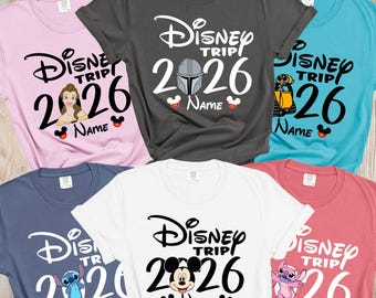 Camiseta personalizada de personajes de Disney, camiseta de viaje a Disney 2026, camisetas de personajes familiares de Disney, camisetas Disney, camiseta Disney con nombre personalizado
