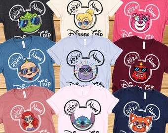 Custom Disney All Characters Shirt, Comfort Color Disney Trip 2026 Tshirt, Personalized Disney Sunglasses Sweatshirt, Family Vacation Shirts