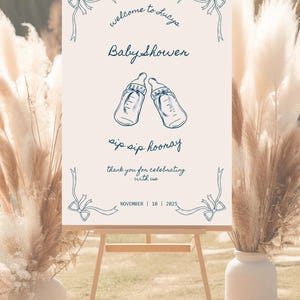 Baby Shower Welcome sign, Welcome sign, Sip Sip Hooray, Illustrative, Mom-to-Be Celebration, Custom sign, Baby bottle, sip sip hooray
