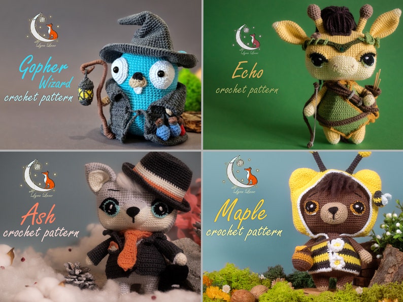 Häkelanleitungen-Bundle: 6 Amigurumi-Musterpaket Deine Wahl US-Begriffe PDF von Lyra Lune Bild 9