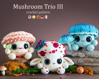 Mushroom Trio III Amigurumi Crochet Pattern US Terms PDF