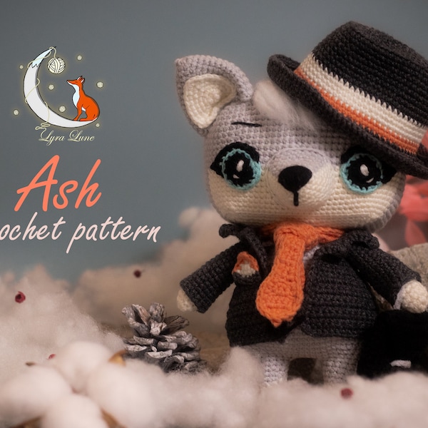 Schema all'uncinetto: Schema Amigurumi di Ash il lupo • PDF inglese USA di Lyra Lune