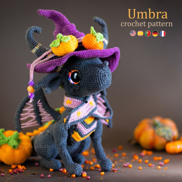 Crochet Pattern: Umbra the Witchy Dragon Amigurumi Pattern by LyraLuneDesigns • US terms PDF