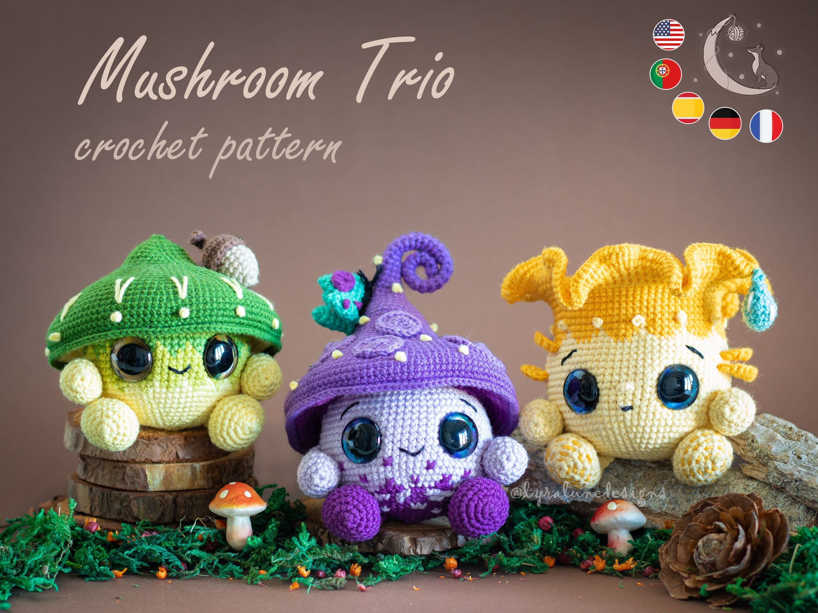 Crochet Pattern: Mushroom Trio Amigurumi Pattern US Terms - Etsy