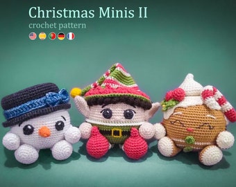 Crochet Pattern: Christmas Minis II - Elf, Gingerbread, Snowman Amigurumi Pattern • US terms PDF