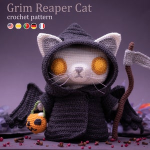 Crochet Pattern: Grim Reaper Cat Halloween Amigurumi Pattern by LyraLuneDesigns • US terms PDF