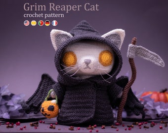 Crochet Pattern: Grim Reaper Cat Halloween Amigurumi Pattern by LyraLuneDesigns • US terms PDF