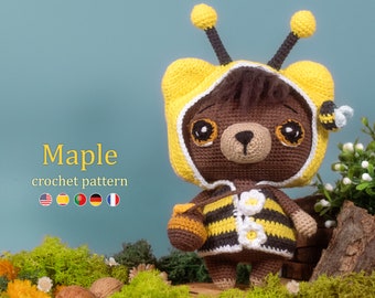 Modèle au crochet : modèle Amigurumi l'ours en érable • PDF anglais américain par Lyra Lune