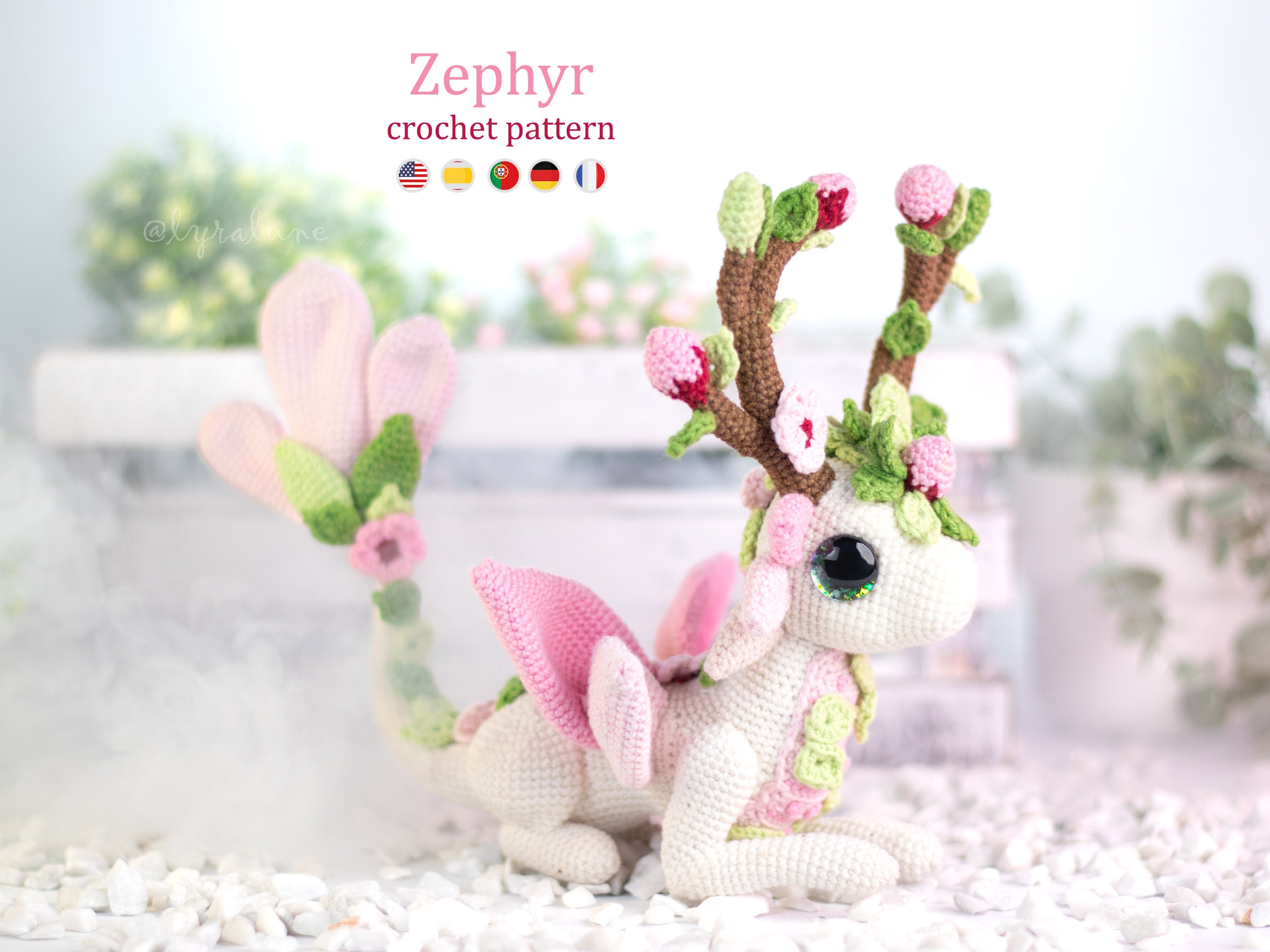 Crochet Pattern: Zephyr the Cherry Blossom Dragon Amigurumi Pattern by LyraLuneDesigns • US terms PDF