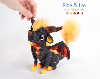 Ember and Shiver the Fire and Ice Dragons Amigurumi Crochet Pattern US Terms PDF