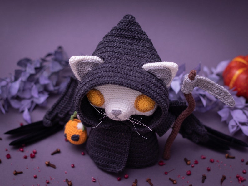 Crochet Pattern: Grim Reaper Cat Halloween Amigurumi Pattern by LyraLuneDesigns US terms PDF image 4