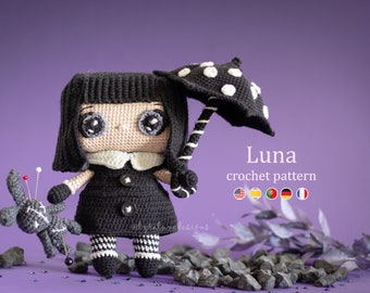 Haakpatroon: Luna de gotische pop Amigurumi-patroon door LyraLuneDesigns • Amerikaanse voorwaarden PDF
