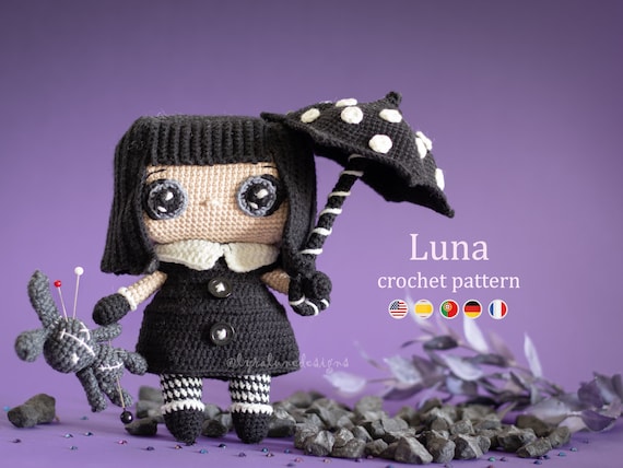 Luna the Gothic Doll Amigurumi Crochet Pattern US Terms PDF