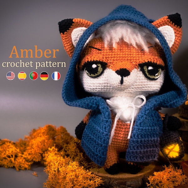 Schema all'uncinetto: Schema Amigurumi di Amber the Fox • PDF Inglese USA di Lyra Lune