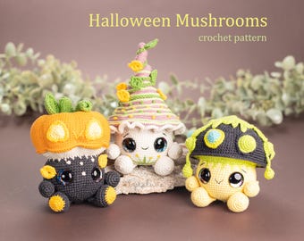 Halloween Mushroom Trio Amigurumi Crochet Pattern US Terms PDF