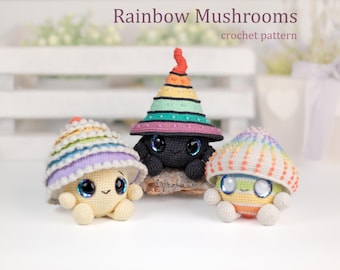 Rainbow Mushroom Trio Amigurumi Crochet Pattern US Terms PDF
