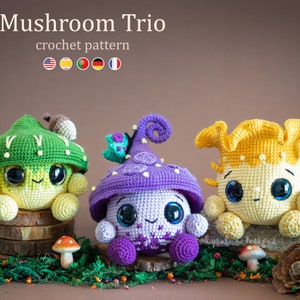 Häkelanleitung: Pilztrio – Amigurumi-Anleitung • US-Bedingungen im PDF-Format