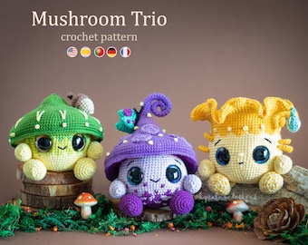 Crochet Pattern: Mushroom Trio - Amigurumi Pattern • US terms PDF