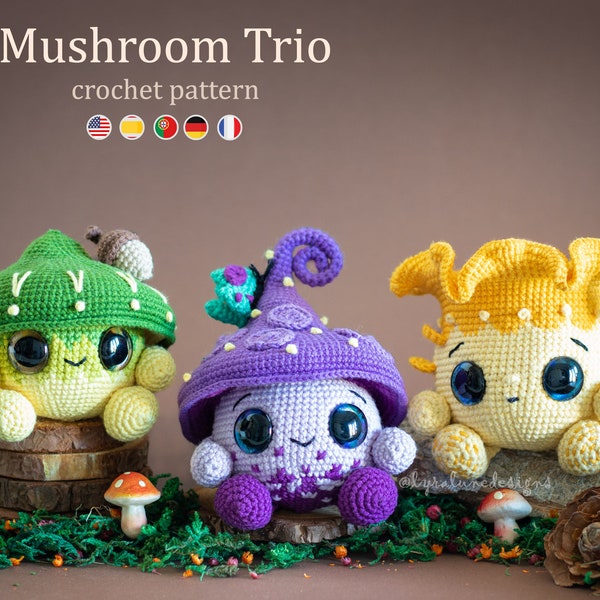 Crochet Pattern: Mushroom Trio - Amigurumi Pattern • US terms PDF