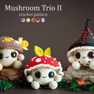 Mushroom Trio II Amigurumi Crochet Pattern • US terms PDF