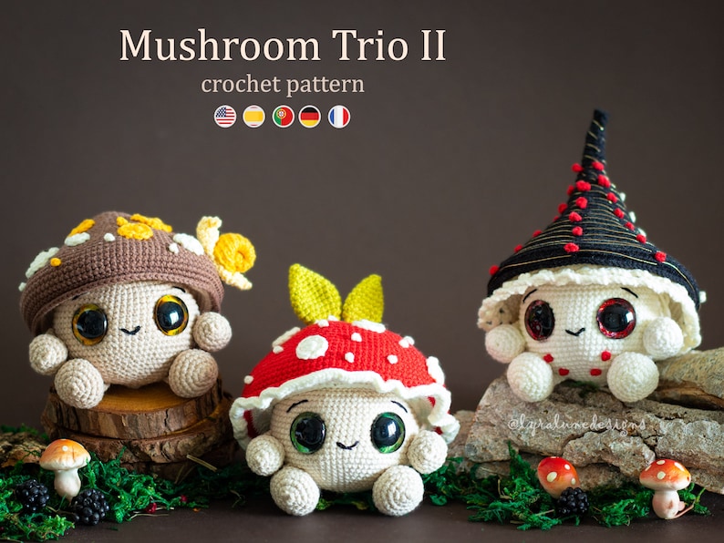 Crochet Pattern: Mushroom Trio II Amigurumi Pattern US terms PDF image 1