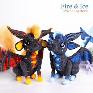 Crochet Pattern: Ember and Shiver the Fire & Ice Dragons Amigurumi Pattern by LyraLuneDesigns • US terms PDF