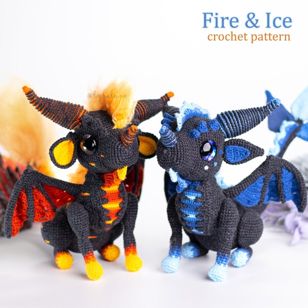 Crochet Pattern: Ember and Shiver the Fire & Ice Dragons Amigurumi Pattern by LyraLuneDesigns • US terms PDF