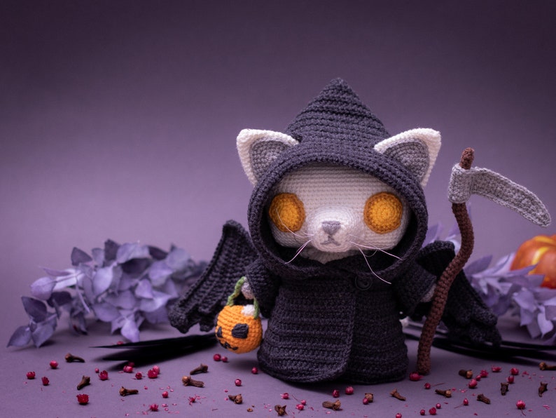 Crochet Pattern: Grim Reaper Cat Halloween Amigurumi Pattern by LyraLuneDesigns US terms PDF image 3