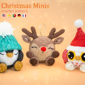 Crochet Pattern: Christmas Minis - Owl, Penguin, Reindeer Amigurumi Pattern • US terms PDF