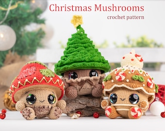 Christmas Mushroom Trio Amigurumi Crochet Pattern US Terms PDF