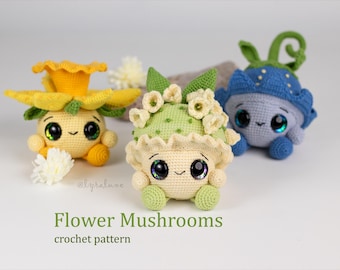 Flower Mushroom Trio Amigurumi Crochet Pattern US Terms PDF