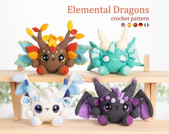 Elemental Dragons Amigurumi Crochet Patterns Bundle • 4 in 1 • US terms PDF by Lyra Lune