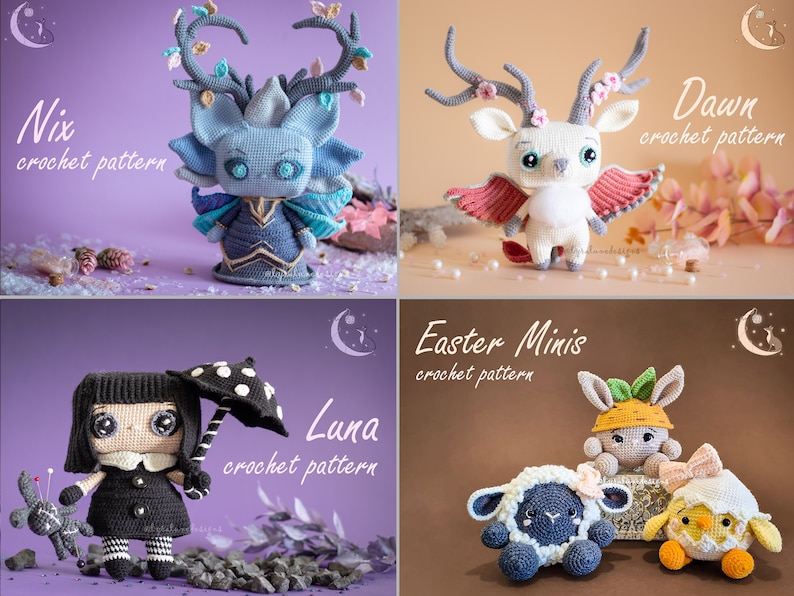 Häkelanleitungen-Bundle: 6 Amigurumi-Musterpaket Deine Wahl US-Begriffe PDF von Lyra Lune Bild 5