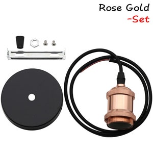 Vintage light fitting antique E27 lamp holder with ceiling rose and cable Rose Gold