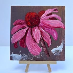 Pintura al óleo de flores, obra de arte original de primavera con textura floral, regalo para mamá, 6 x 6 pulgadas