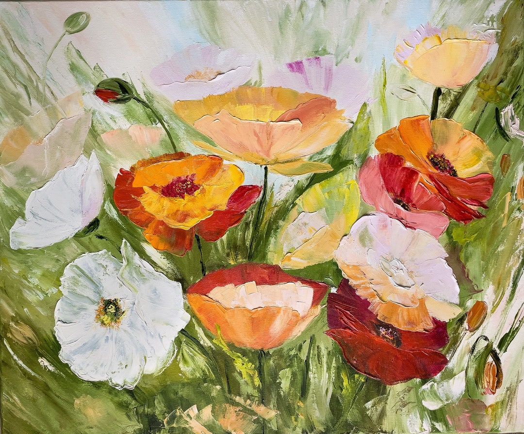 Poppy Colorful Painting Floral Original Art Flowers Impasto Wildflowers ...