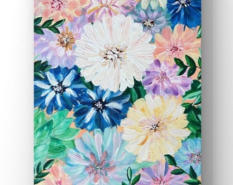 Original Art Blumen Acrylmalerei auf Leinwand Abstrakte Blumen Originalgemälde Blumenwandkunst Wohnzimmer-Wanddekor 20 mal 16 Zoll
