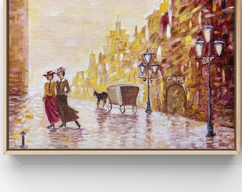 Dipinto a olio originale della città, paesaggio autunnale su tela (12x16 pollici)