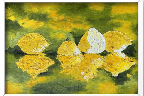 オリジナルレモン絵画 レモンアート油絵 llレモン壁アート 静物画