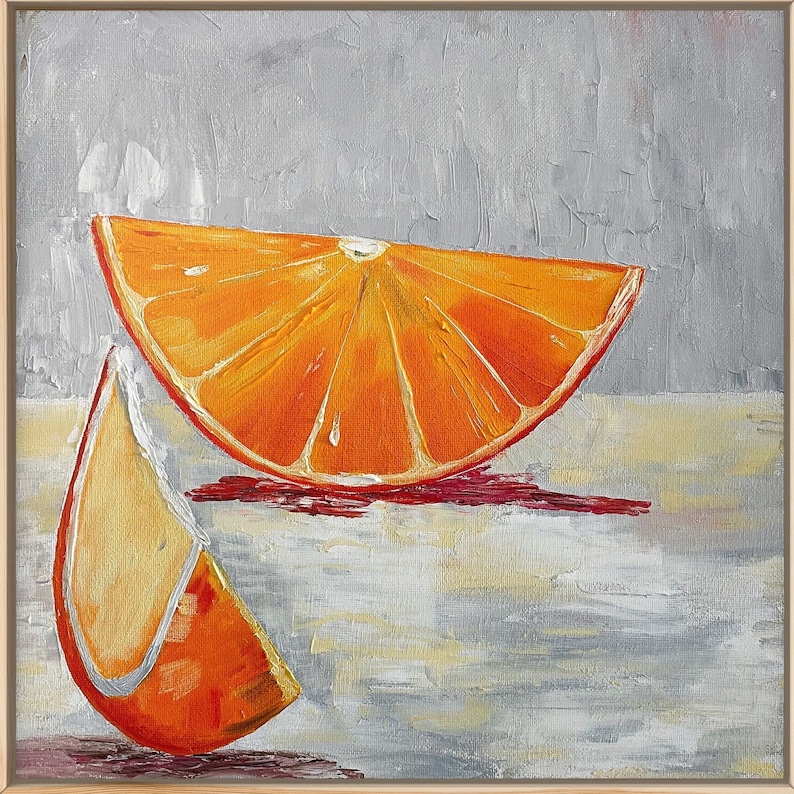 Original Handmade Oil Painting, Orange Sliced on Canvas 12x12 Home ...