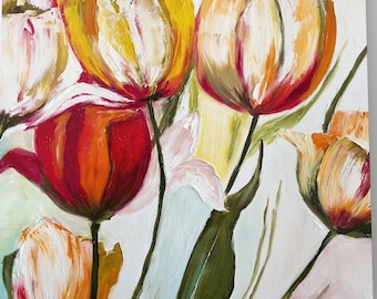 Original Tulip Oil Painting, Textured Floral Impressionist Art