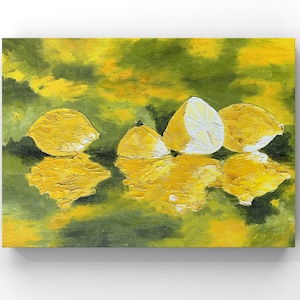 Original Lemon Painting Lemon Art Oil Painting llLemon Wall Art Still Life Kitchen Art 8 by 12 inches