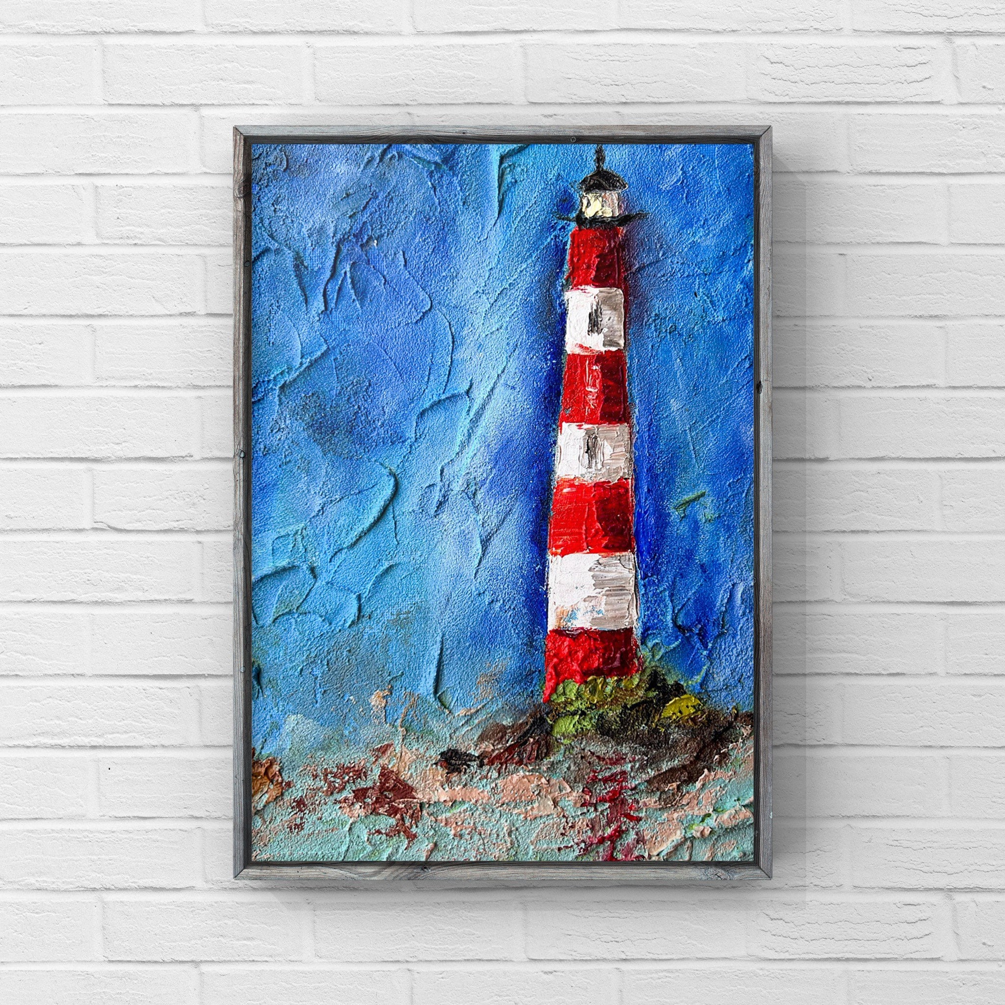 Coastal Lighthouse Wall Art Seascape Original Art Lighthouse Canvas