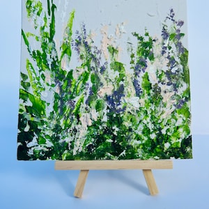 Floral Original Art Mini acrylic Painting Abstract Fall Flowers Living Room Wall Decor 6 by 6 inches