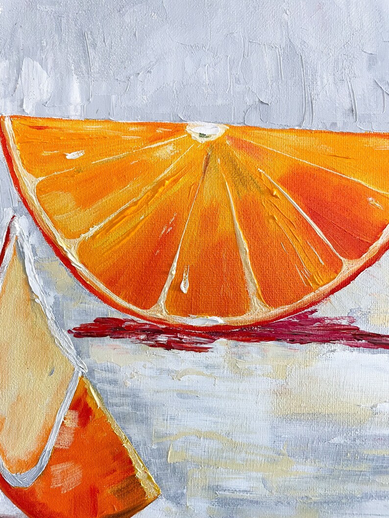 Original Handmade Oil Painting, Orange Sliced on Canvas 12x12 Home ...