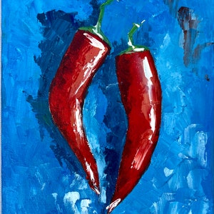 Pepper Painting for Kitchen Vegetable Oil Painting Modern Small Art Still Life Home Wall Art 10 by 8 inches