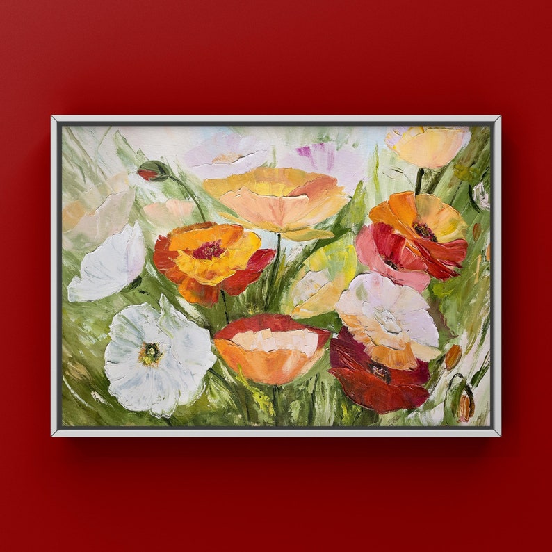 Poppy Colorful Painting Floral Original Art Flowers Impasto Wildflowers ...