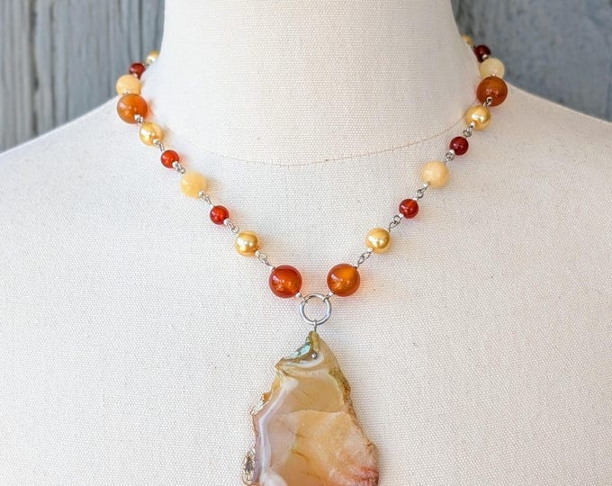 Featured listing image: Carnelian and Yellow Jade Necklace